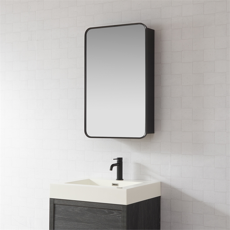 Talayuela 20 in.W x 32 in.H Aluminum Framed Medicine Cabinet in Brushed Black