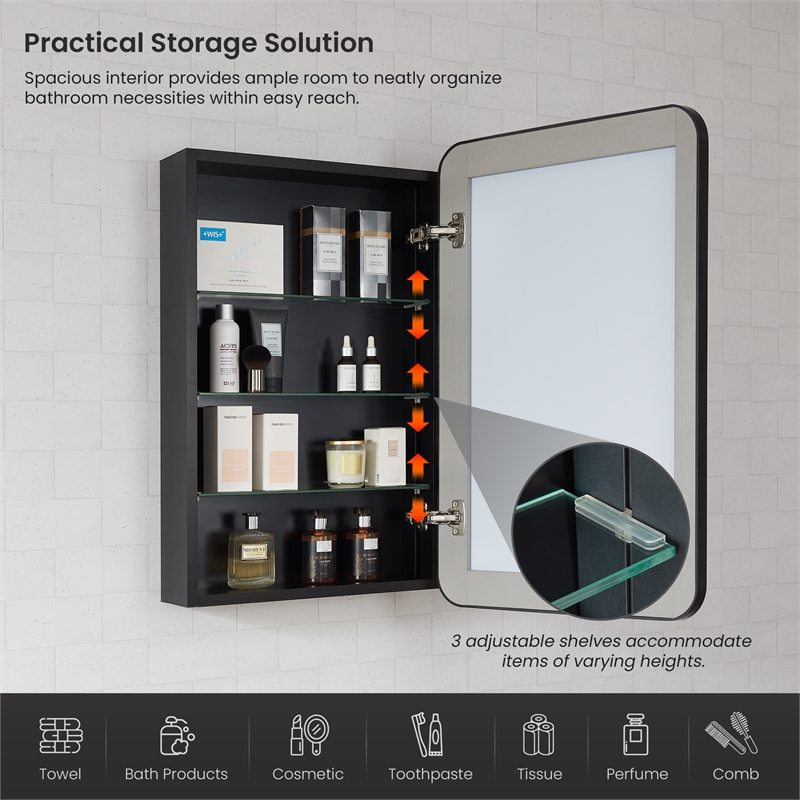 Talayuela 20 in.W x 32 in.H Aluminum Framed Medicine Cabinet in Brushed Black