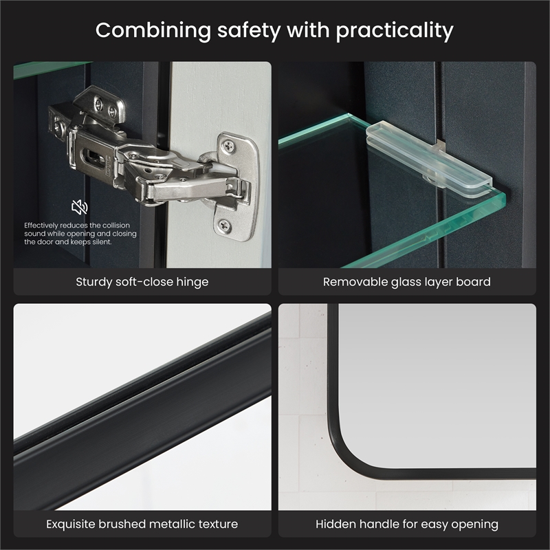 Talayuela 20 in.W x 32 in.H Aluminum Framed Medicine Cabinet in Brushed Black