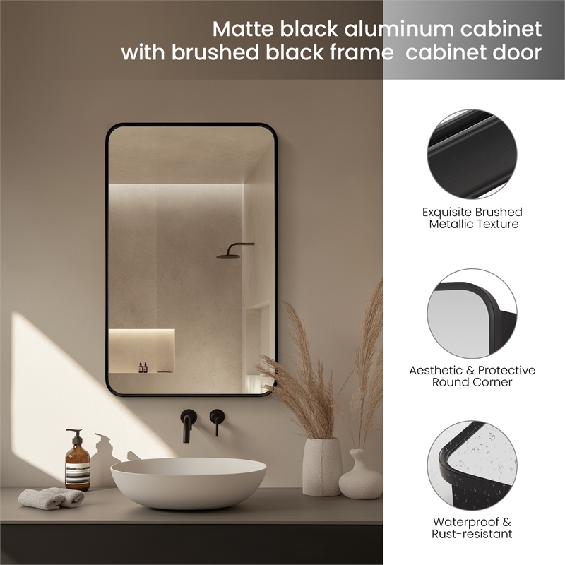 Talayuela 20 in.W x 32 in.H Aluminum Framed Medicine Cabinet in Brushed Black