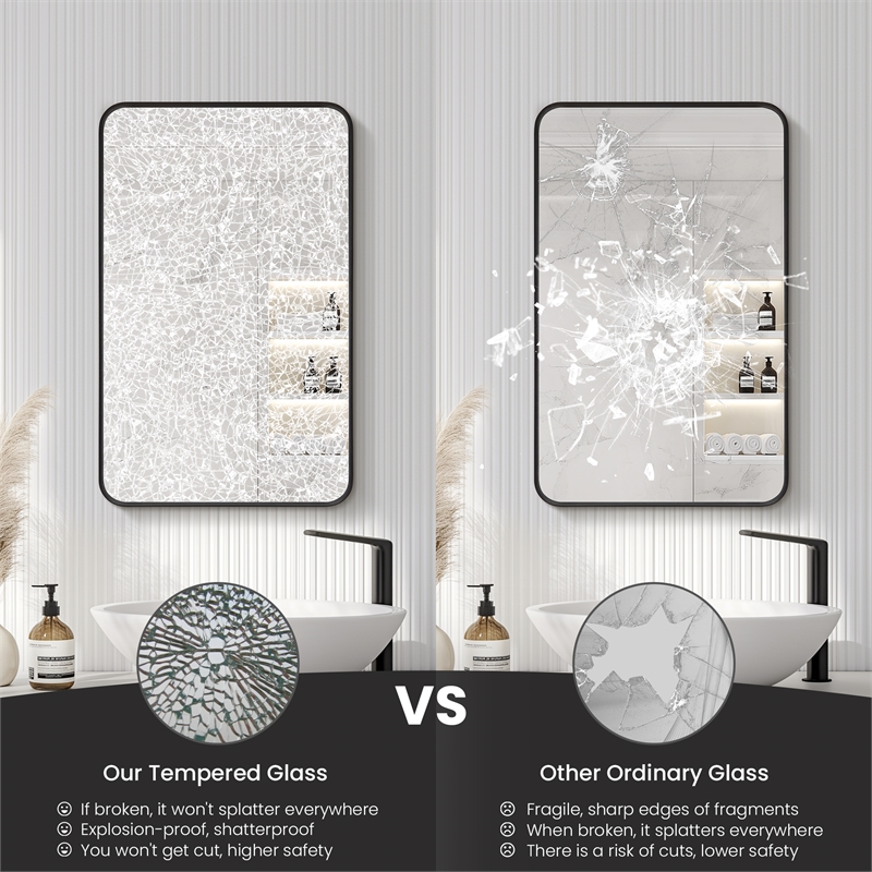 Talayuela 20 in.W x 32 in.H Aluminum Framed Medicine Cabinet in Brushed Black