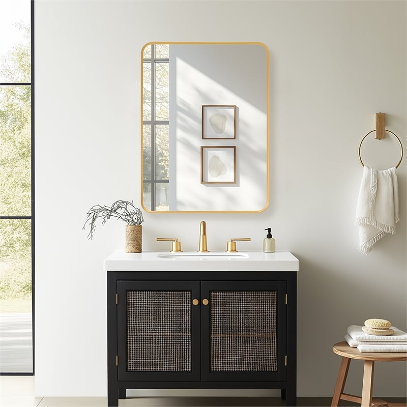 Talayuela 24 in.W x 32 in.H Aluminum Framed Medicine Cabinet in Brushed Gold