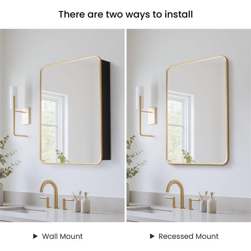 Talayuela 24 in.W x 32 in.H Aluminum Framed Medicine Cabinet in Brushed Gold