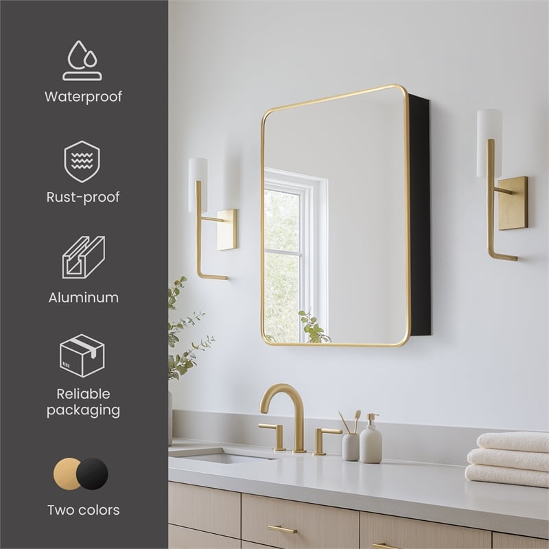 Talayuela 24 in.W x 32 in.H Aluminum Framed Medicine Cabinet in Brushed Gold