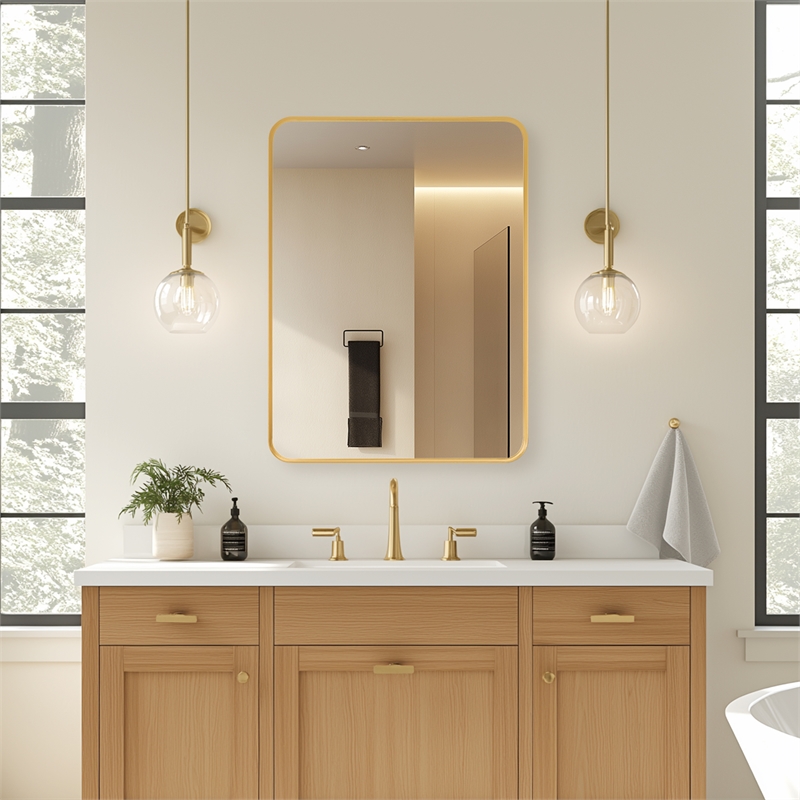 Talayuela 24 in.W x 32 in.H Aluminum Framed Medicine Cabinet in Brushed Gold