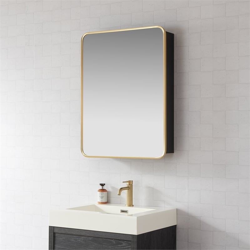 Talayuela 24 in.W x 32 in.H Aluminum Framed Medicine Cabinet in Brushed Gold