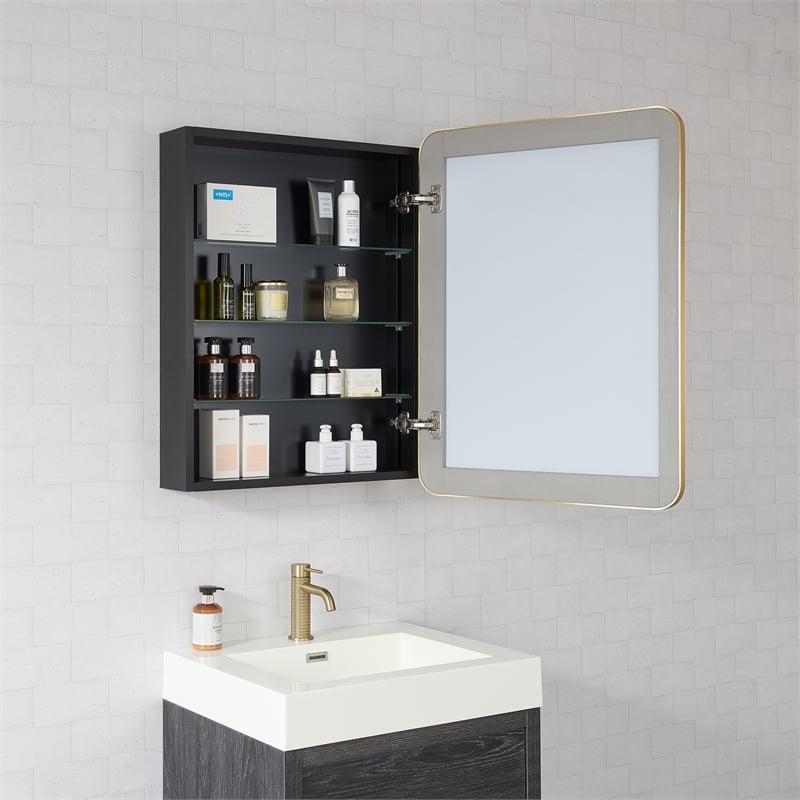 Talayuela 24 in.W x 32 in.H Aluminum Framed Medicine Cabinet in Brushed Gold