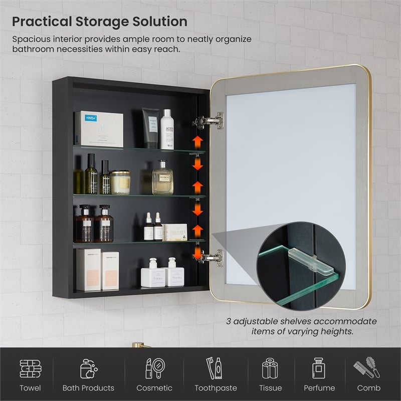 Talayuela 24 in.W x 32 in.H Aluminum Framed Medicine Cabinet in Brushed Gold