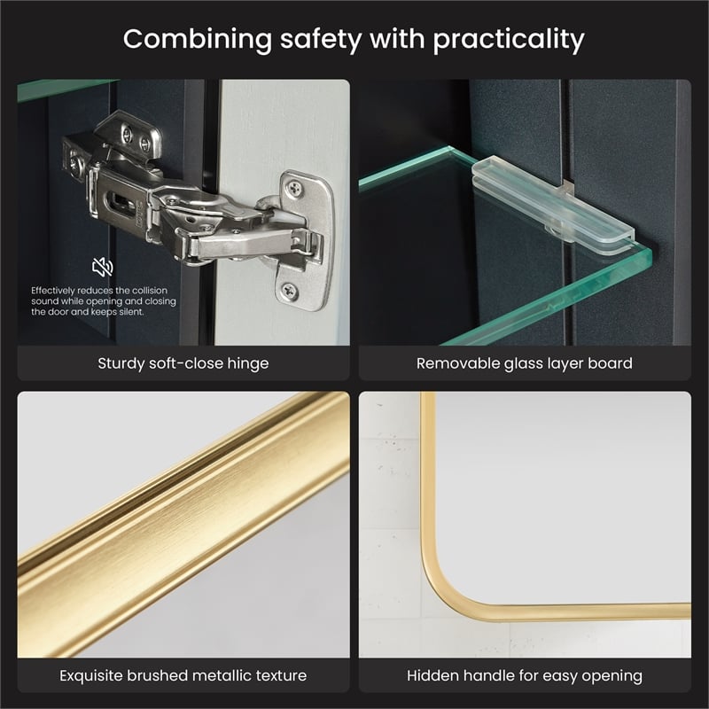 Talayuela 24 in.W x 32 in.H Aluminum Framed Medicine Cabinet in Brushed Gold