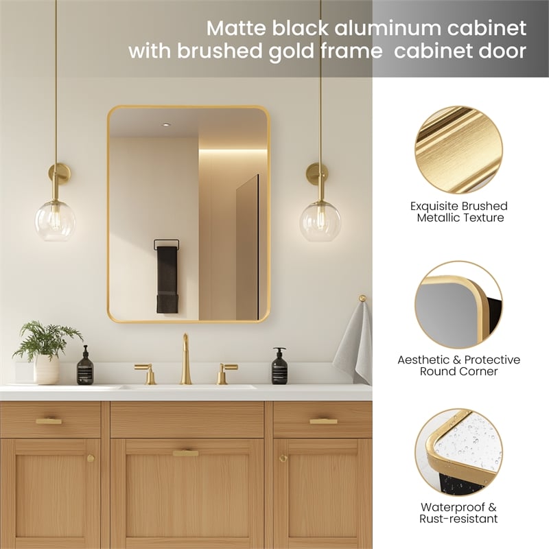 Talayuela 24 in.W x 32 in.H Aluminum Framed Medicine Cabinet in Brushed Gold