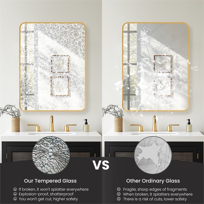 Talayuela 24 in.W x 32 in.H Aluminum Framed Medicine Cabinet in Brushed Gold