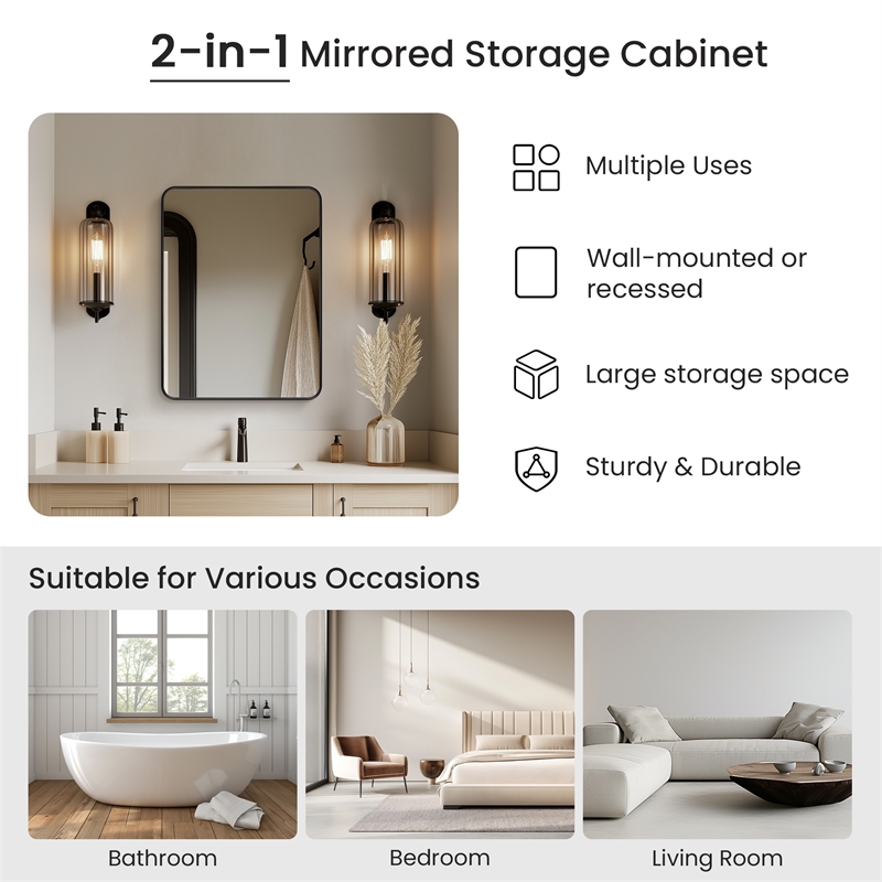 Talayuela 24 in.W x 32 in.H Aluminum Framed Medicine Cabinet in Brushed Black