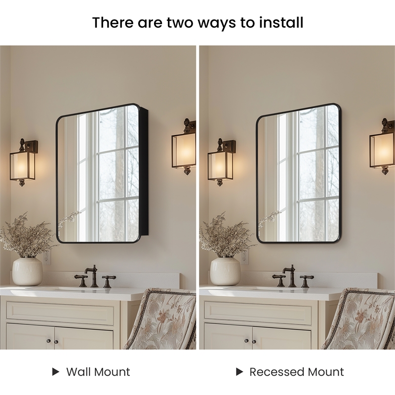 Talayuela 24 in.W x 32 in.H Aluminum Framed Medicine Cabinet in Brushed Black