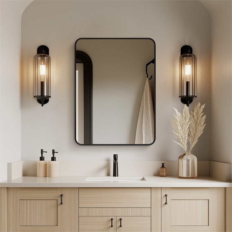 Talayuela 24 in.W x 32 in.H Aluminum Framed Medicine Cabinet in Brushed Black