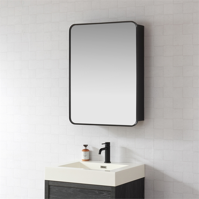 Talayuela 24 in.W x 32 in.H Aluminum Framed Medicine Cabinet in Brushed Black