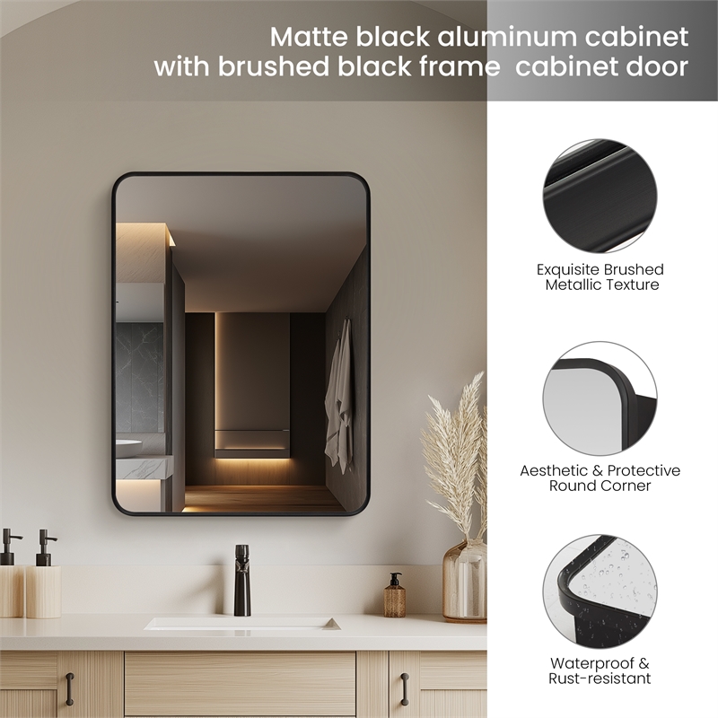 Talayuela 24 in.W x 32 in.H Aluminum Framed Medicine Cabinet in Brushed Black