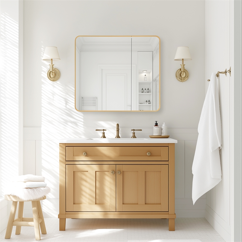 Talayuela 36 in.W x 32 in.H Aluminum Framed Medicine Cabinet in Brushed Gold