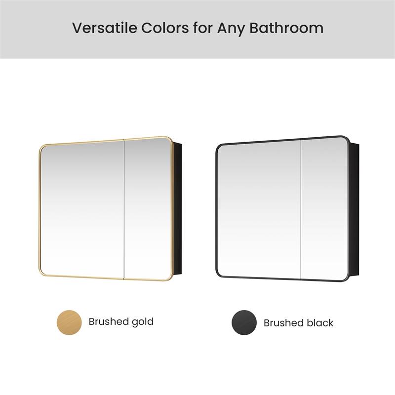 Talayuela 36 in.W x 32 in.H Aluminum Framed Medicine Cabinet in Brushed Gold