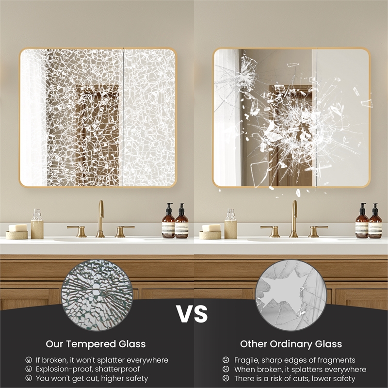 Talayuela 36 in.W x 32 in.H Aluminum Framed Medicine Cabinet in Brushed Gold