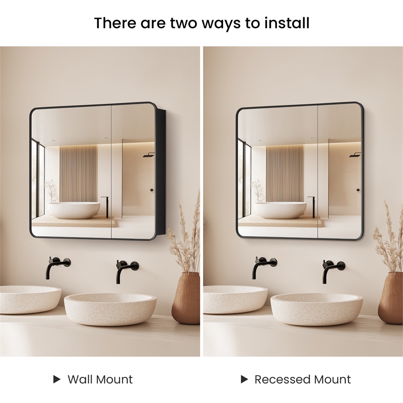 Talayuela 36 in.W x 32 in.H Aluminum Framed Medicine Cabinet in Brushed Black