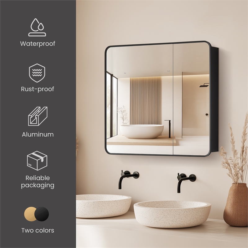 Talayuela 36 in.W x 32 in.H Aluminum Framed Medicine Cabinet in Brushed Black