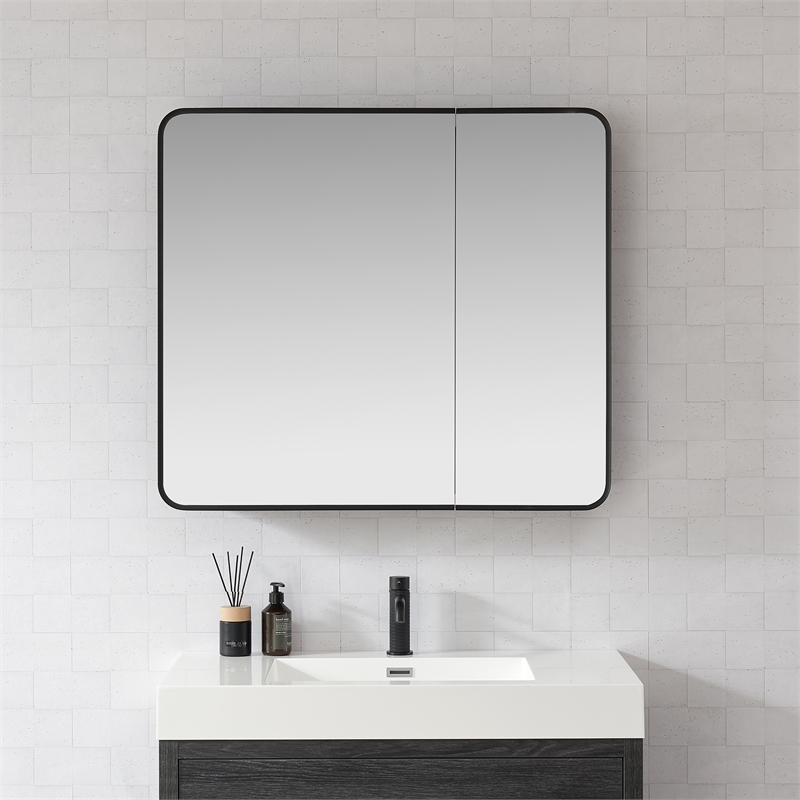 Talayuela 36 in.W x 32 in.H Aluminum Framed Medicine Cabinet in Brushed Black