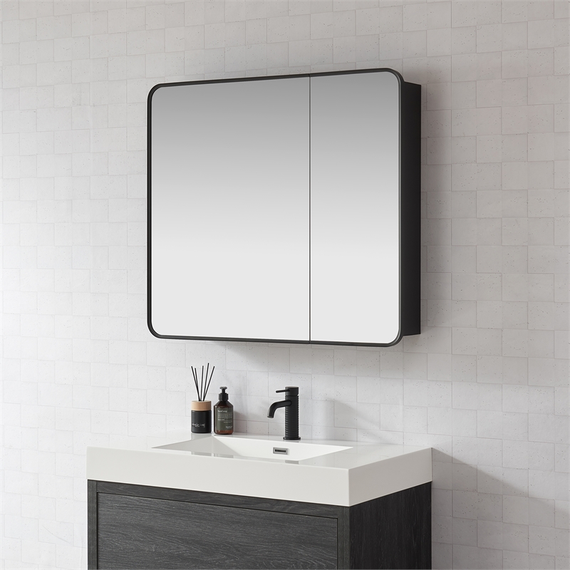 Talayuela 36 in.W x 32 in.H Aluminum Framed Medicine Cabinet in Brushed Black