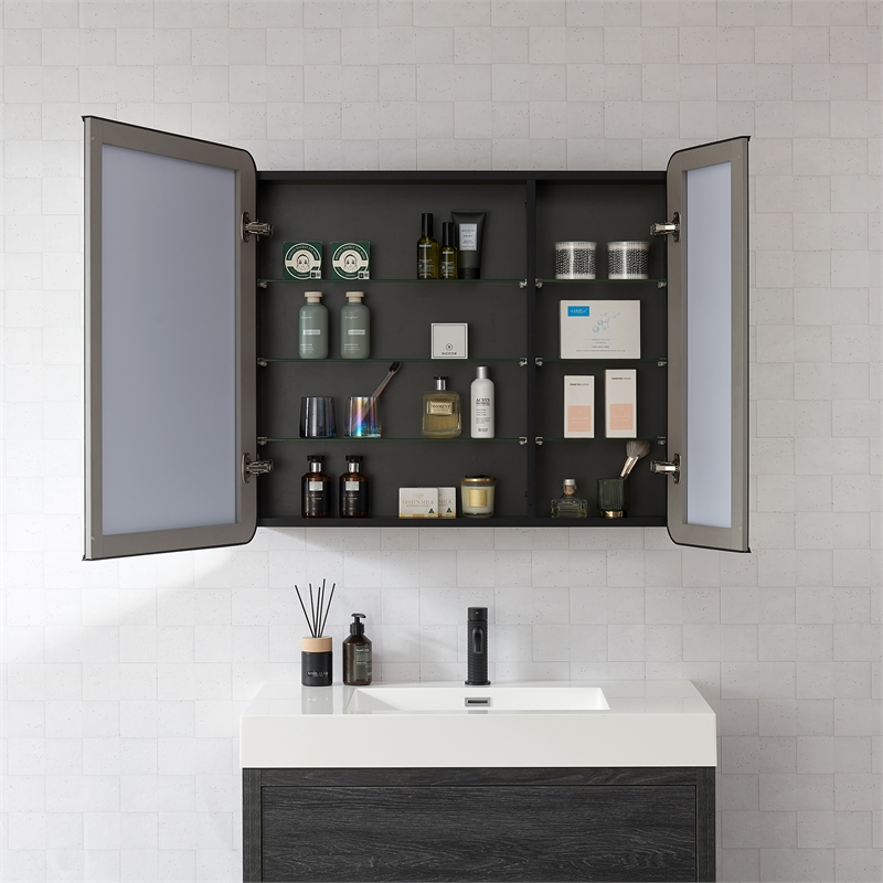 Talayuela 36 in.W x 32 in.H Aluminum Framed Medicine Cabinet in Brushed Black