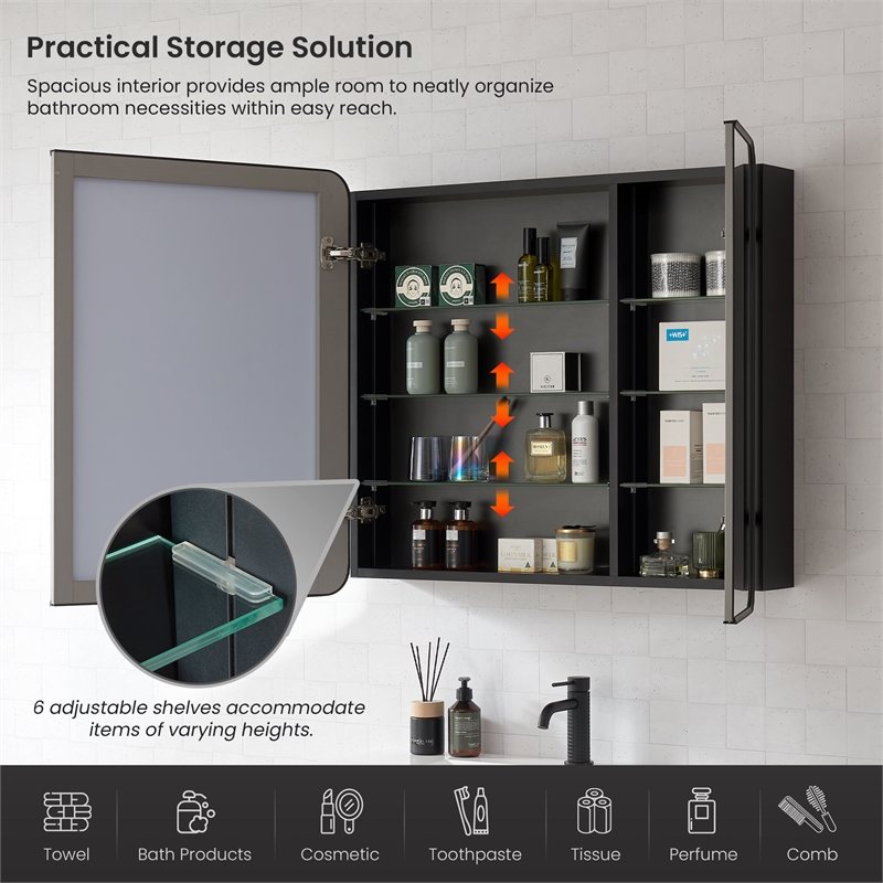 Talayuela 36 in.W x 32 in.H Aluminum Framed Medicine Cabinet in Brushed Black