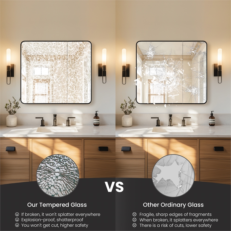 Talayuela 36 in.W x 32 in.H Aluminum Framed Medicine Cabinet in Brushed Black