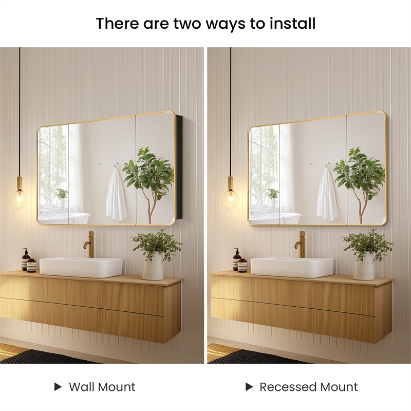 Talayuela 48 in.W x 32 in.H Aluminum Framed Medicine Cabinet in Brushed Gold