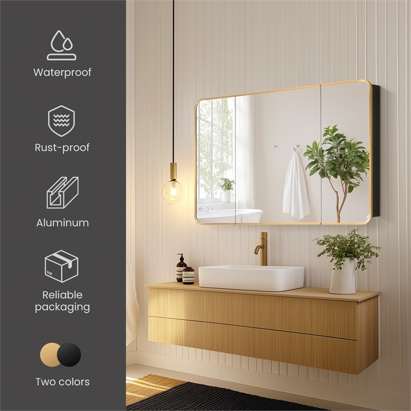 Talayuela 48 in.W x 32 in.H Aluminum Framed Medicine Cabinet in Brushed Gold