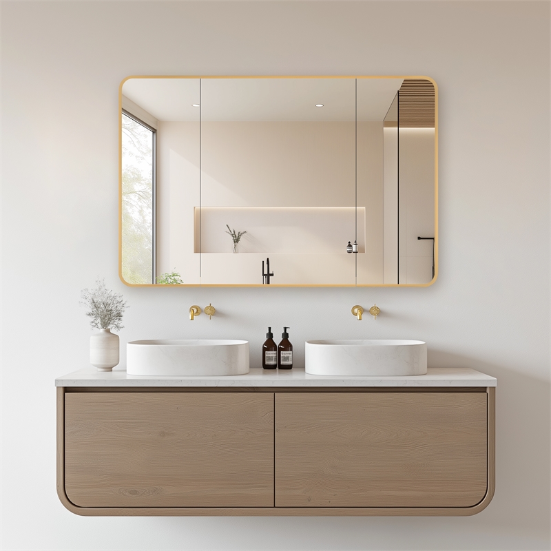 Talayuela 48 in.W x 32 in.H Aluminum Framed Medicine Cabinet in Brushed Gold