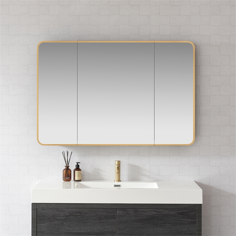 Talayuela 48 in.W x 32 in.H Aluminum Framed Medicine Cabinet in Brushed Gold