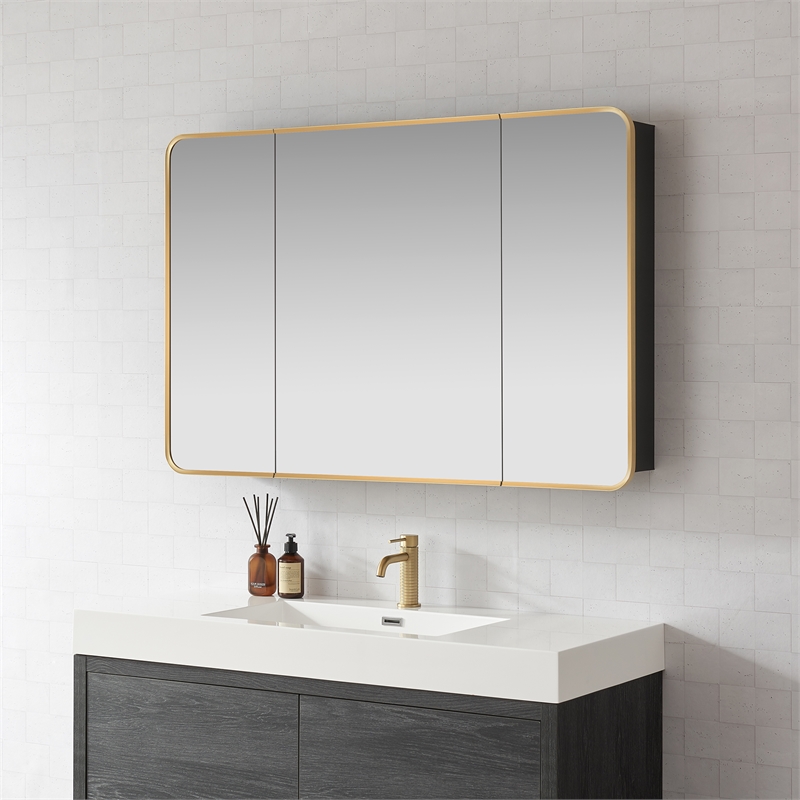 Talayuela 48 in.W x 32 in.H Aluminum Framed Medicine Cabinet in Brushed Gold