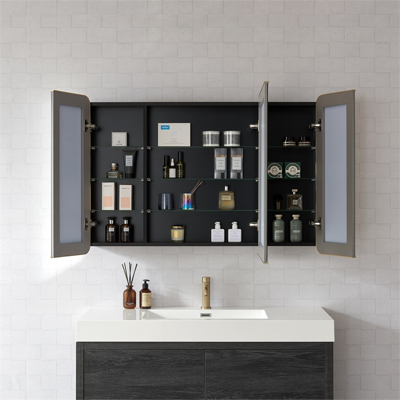 Talayuela 48 in.W x 32 in.H Aluminum Framed Medicine Cabinet in Brushed Gold