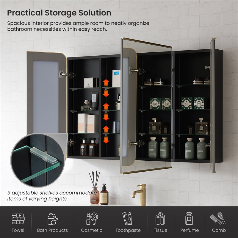 Talayuela 48 in.W x 32 in.H Aluminum Framed Medicine Cabinet in Brushed Gold