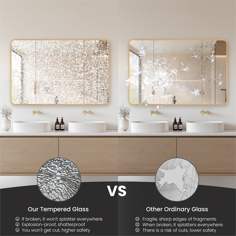 Talayuela 48 in.W x 32 in.H Aluminum Framed Medicine Cabinet in Brushed Gold