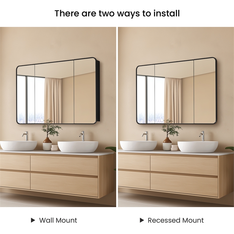 Talayuela 48 in.W x 32 in.H Aluminum Framed Medicine Cabinet in Brushed Black