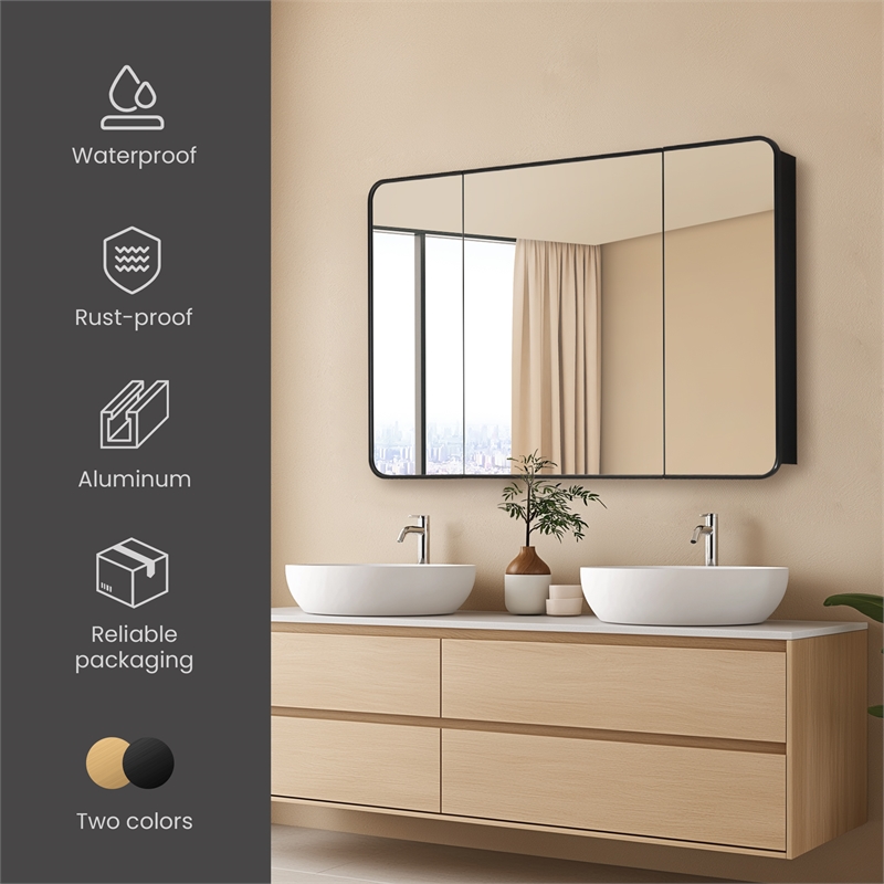 Talayuela 48 in.W x 32 in.H Aluminum Framed Medicine Cabinet in Brushed Black