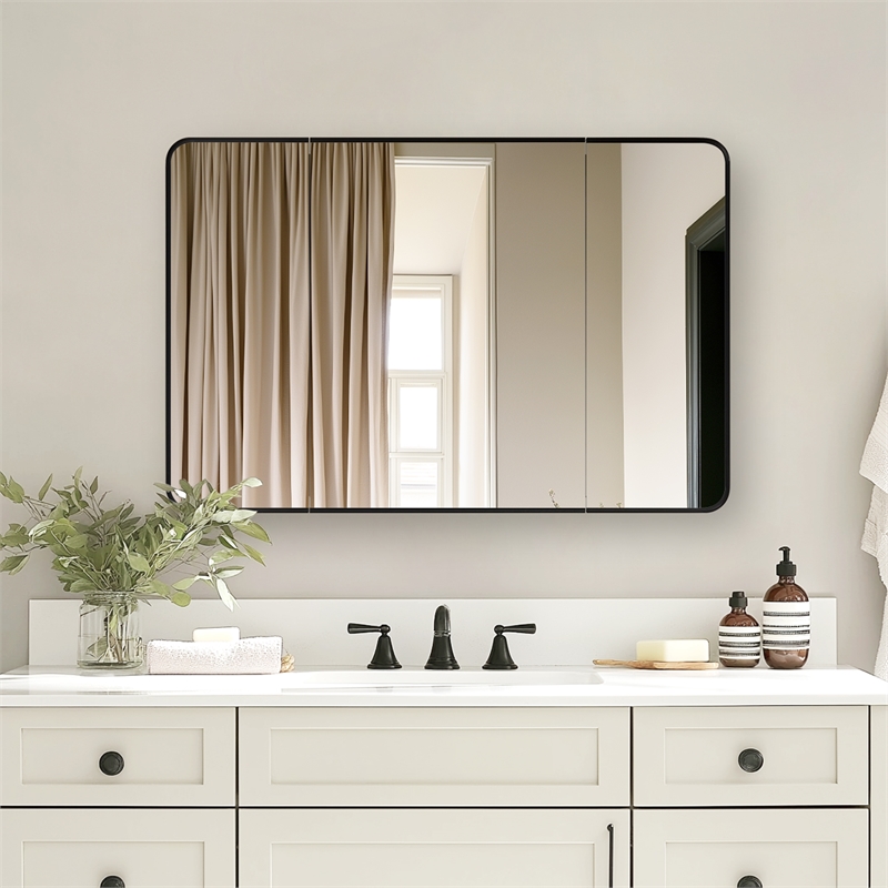 Talayuela 48 in.W x 32 in.H Aluminum Framed Medicine Cabinet in Brushed Black