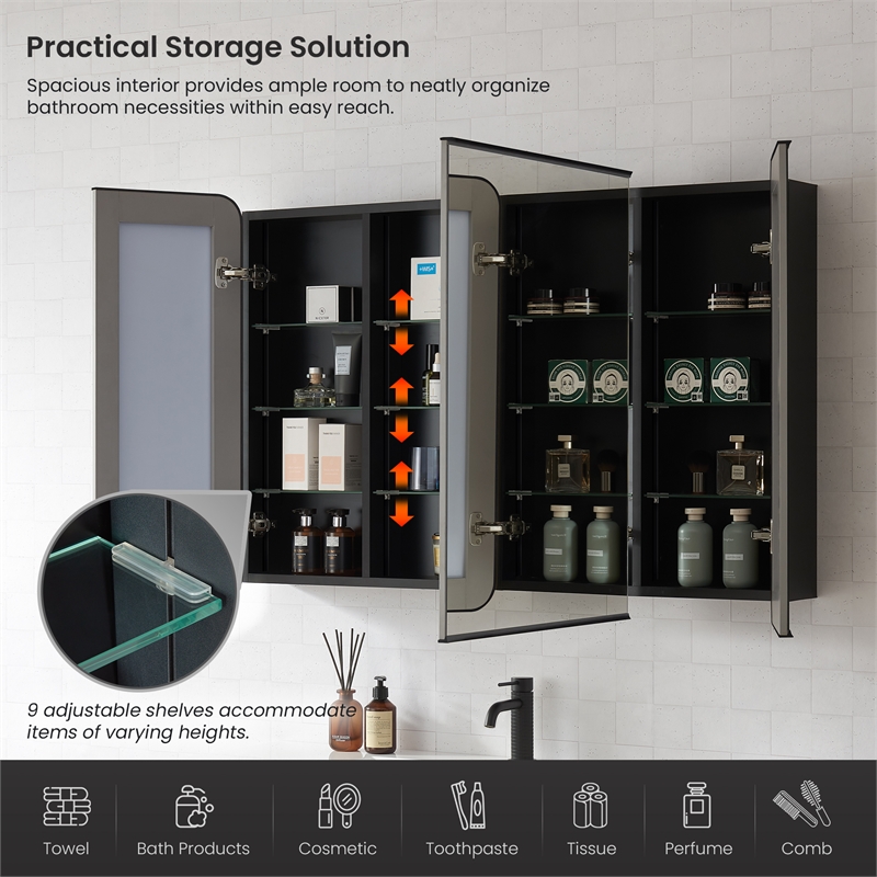 Talayuela 48 in.W x 32 in.H Aluminum Framed Medicine Cabinet in Brushed Black