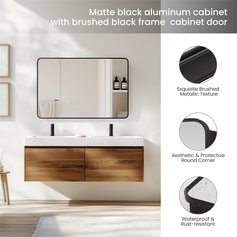 Talayuela 48 in.W x 32 in.H Aluminum Framed Medicine Cabinet in Brushed Black