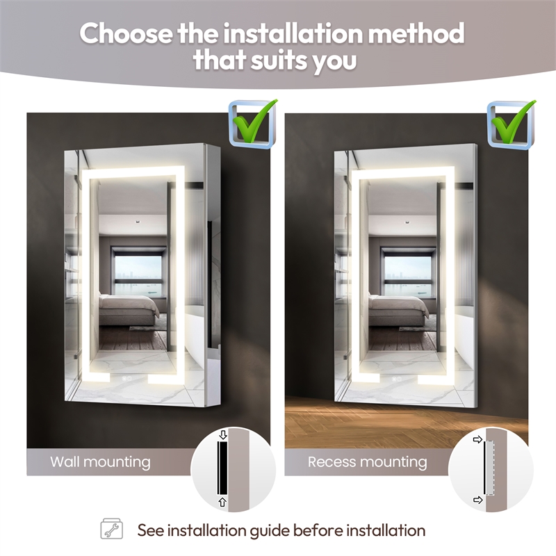 Santona 20 in.W x 32 in.H Medicine Cabinet with Aluminum Frameless LED Mirror