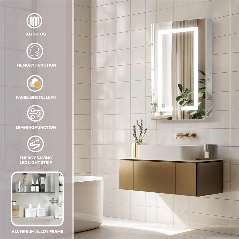 Santona 20 in.W x 32 in.H Medicine Cabinet with Aluminum Frameless LED Mirror