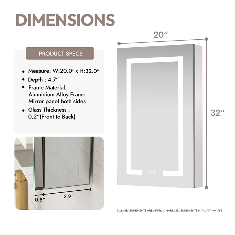 Santona 20 in.W x 32 in.H Medicine Cabinet with Aluminum Frameless LED Mirror