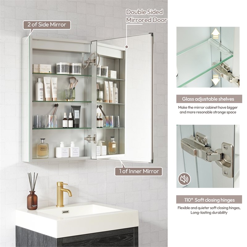 Santona 20 in.W x 32 in.H Medicine Cabinet with Aluminum Frameless LED Mirror