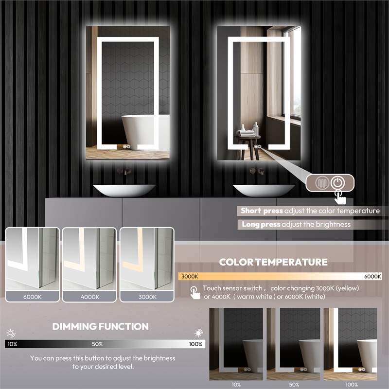 Santona 20 in.W x 32 in.H Medicine Cabinet with Aluminum Frameless LED Mirror