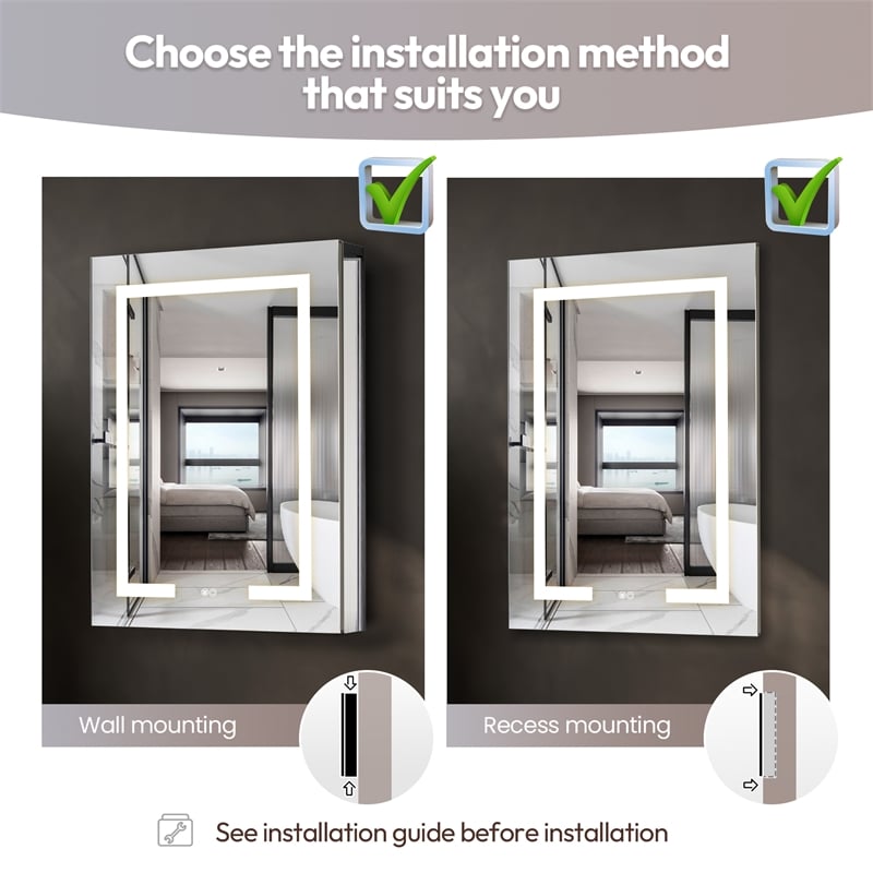 Santona 24 in.W x 32 in.H Medicine Cabinet with Aluminum Frameless LED Mirror