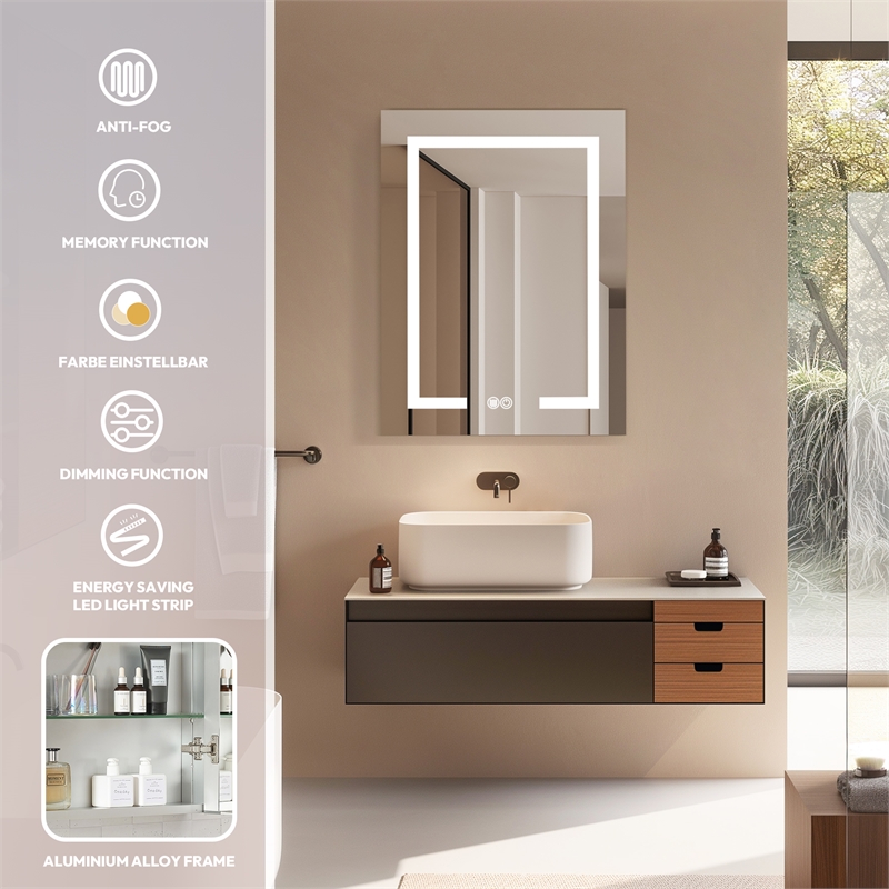 Santona 24 in.W x 32 in.H Medicine Cabinet with Aluminum Frameless LED Mirror